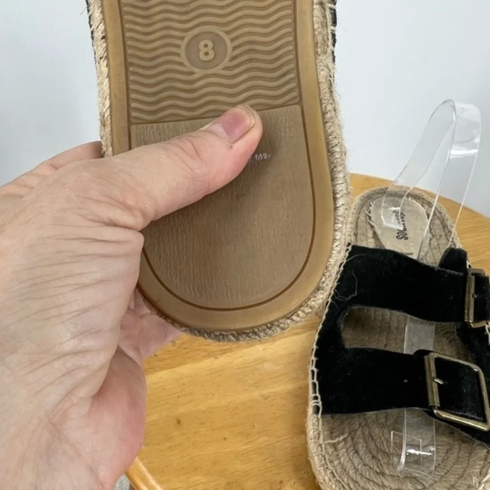 Soludos double black suede strap espadrille slide on sandal 8 - Picture 13 of 13